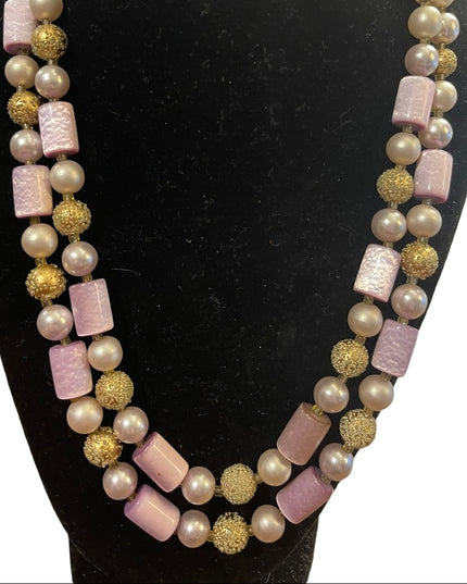 Vintage 1960s Lilac purple fancy gold faux pearl resin lucite necklace