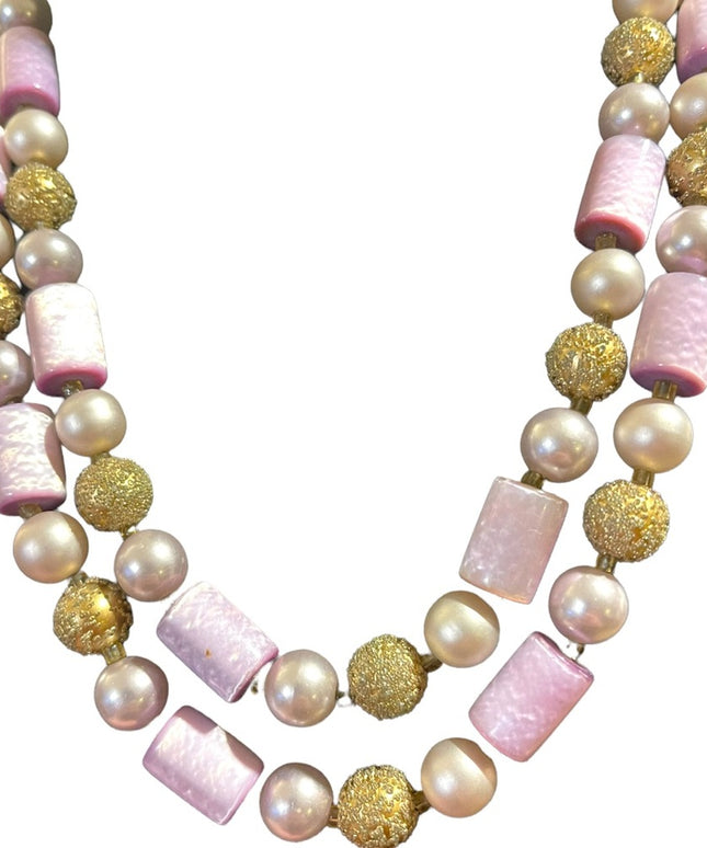 Vintage 1960s Lilac purple fancy gold faux pearl resin lucite necklace