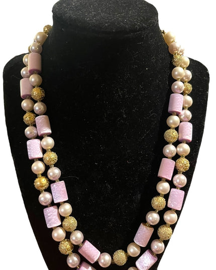 Vintage 1960s Lilac purple fancy gold faux pearl resin lucite necklace