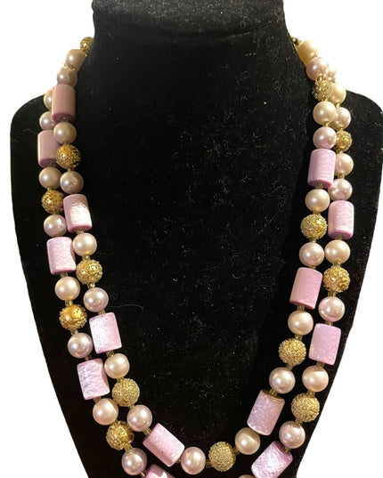 Vintage 1960s Lilac purple fancy gold faux pearl resin lucite necklace