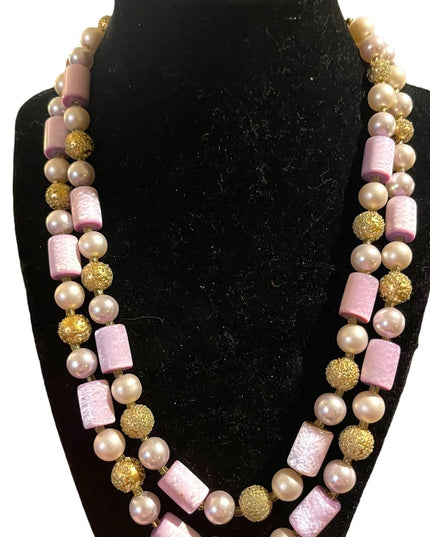 Vintage 1960s Lilac purple fancy gold faux pearl resin lucite necklace