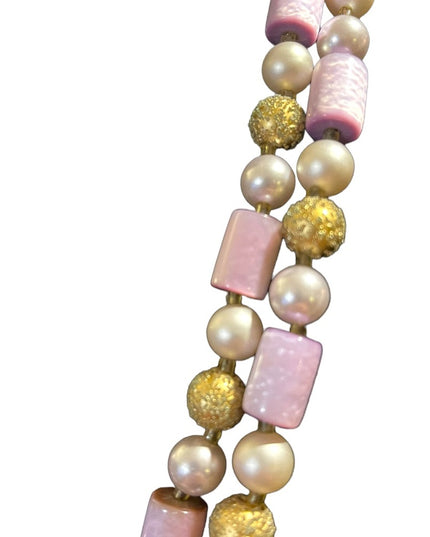 Vintage 1960s Lilac purple fancy gold faux pearl resin lucite necklace
