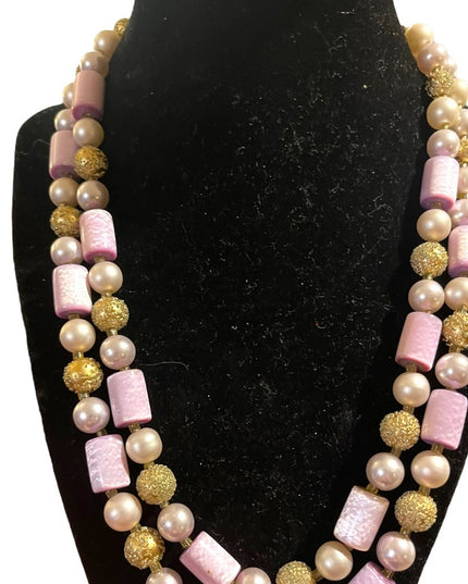 Vintage 1960s Lilac purple fancy gold faux pearl resin lucite necklace