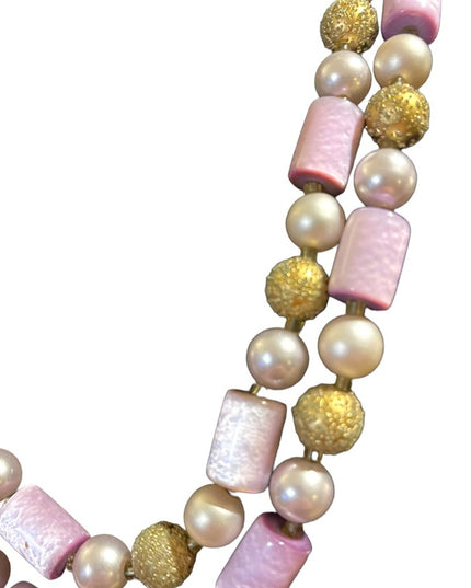 Vintage 1960s Lilac purple fancy gold faux pearl resin lucite necklace