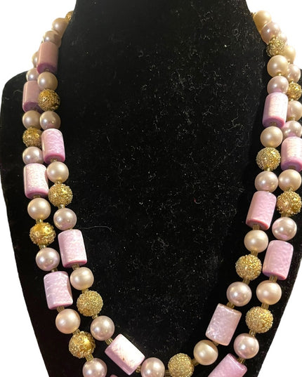 Vintage 1960s Lilac purple fancy gold faux pearl resin lucite necklace