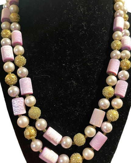 Vintage 1960s Lilac purple fancy gold faux pearl resin lucite necklace