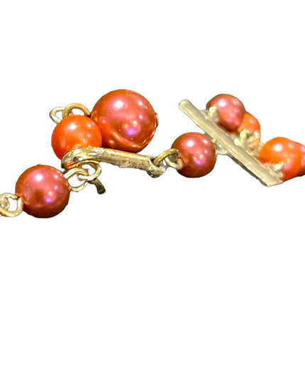 Vinage 1960s faux pink pearl & pink glass crystal fancy 3 strand triple necklace