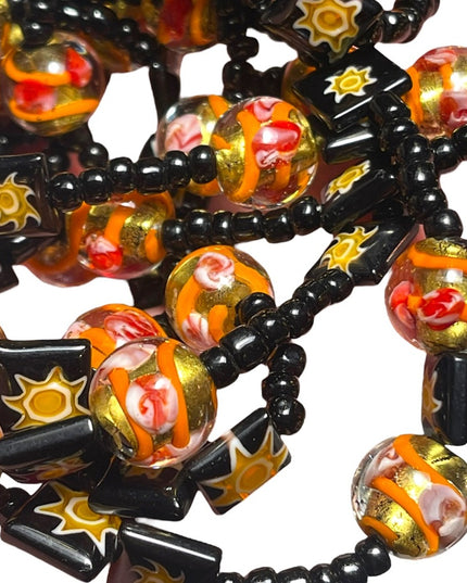 Vintage Glass Italian Italy Millefiori Venetian flower sun bead fancy necklace