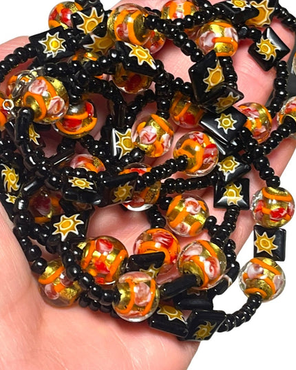 Vintage Glass Italian Italy Millefiori Venetian flower sun bead fancy necklace