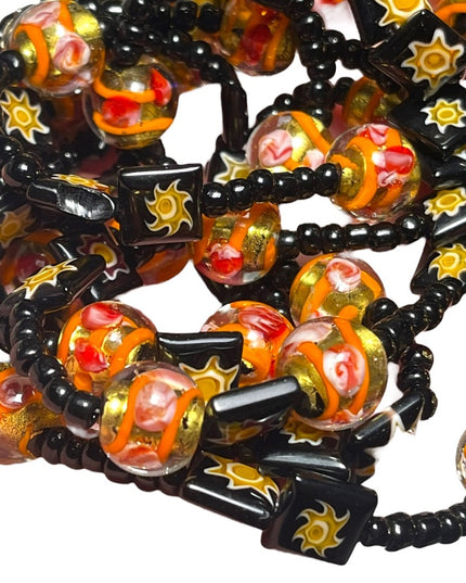 Vintage Glass Italian Italy Millefiori Venetian flower sun bead fancy necklace