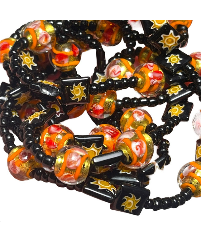 Vintage Glass Italian Italy Millefiori Venetian flower sun bead fancy necklace