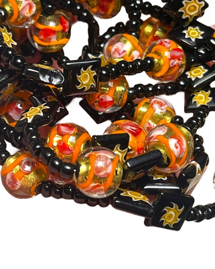 Vintage Glass Italian Italy Millefiori Venetian flower sun bead fancy necklace