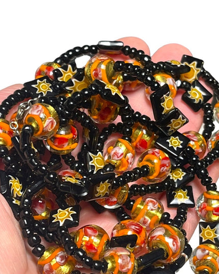 Vintage Glass Italian Italy Millefiori Venetian flower sun bead fancy necklace
