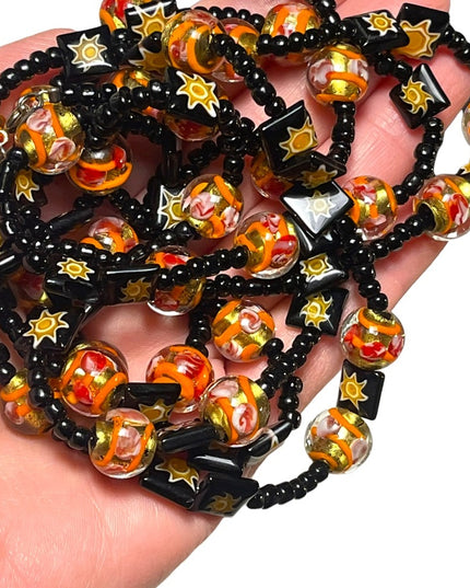 Vintage Glass Italian Italy Millefiori Venetian flower sun bead fancy necklace