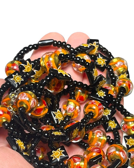 Vintage Glass Italian Italy Millefiori Venetian flower sun bead fancy necklace
