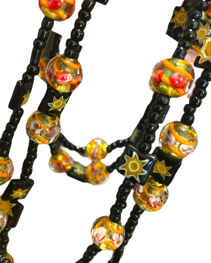 Vintage Glass Italian Italy Millefiori Venetian flower sun bead fancy necklace