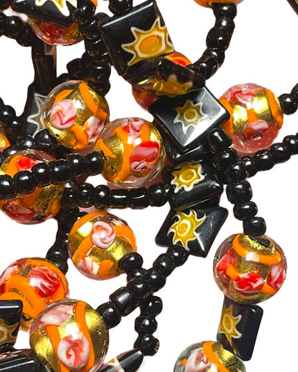 Vintage Glass Italian Italy Millefiori Venetian flower sun bead fancy necklace