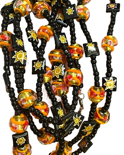 Vintage Glass Italian Italy Millefiori Venetian flower sun bead fancy necklace