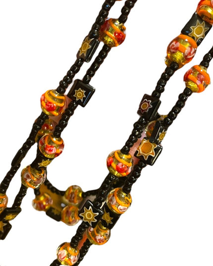 Vintage Glass Italian Italy Millefiori Venetian flower sun bead fancy necklace