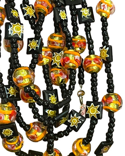 Vintage Glass Italian Italy Millefiori Venetian flower sun bead fancy necklace
