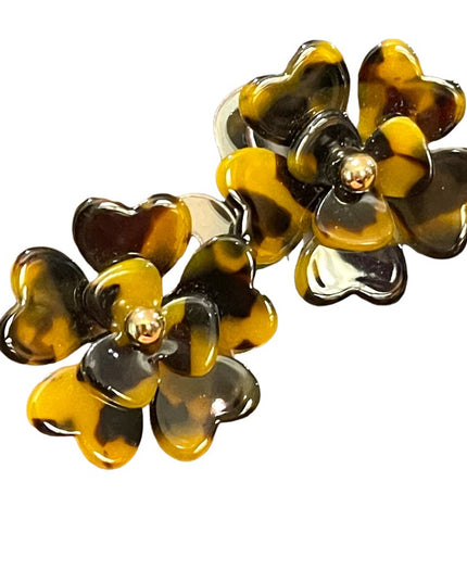 1990s Tortoiseshell fun large flower stud earrings