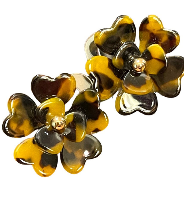 1990s Tortoiseshell fun large flower stud earrings