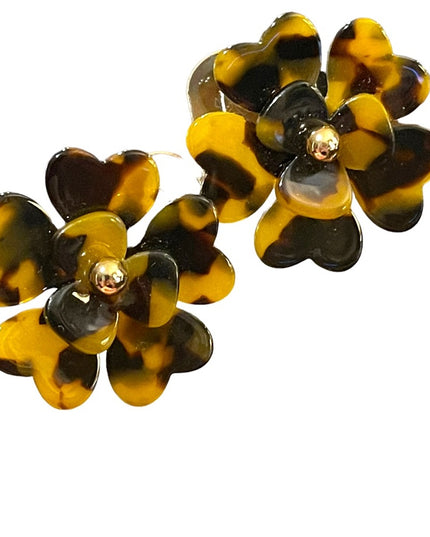 1990s Tortoiseshell fun large flower stud earrings