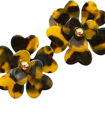 1990s Tortoiseshell fun large flower stud earrings