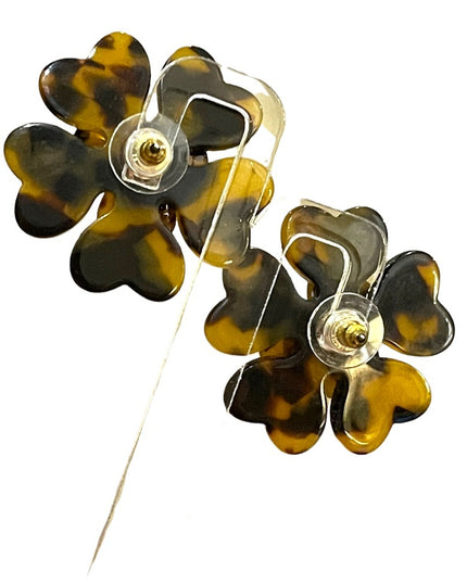 1990s Tortoiseshell fun large flower stud earrings