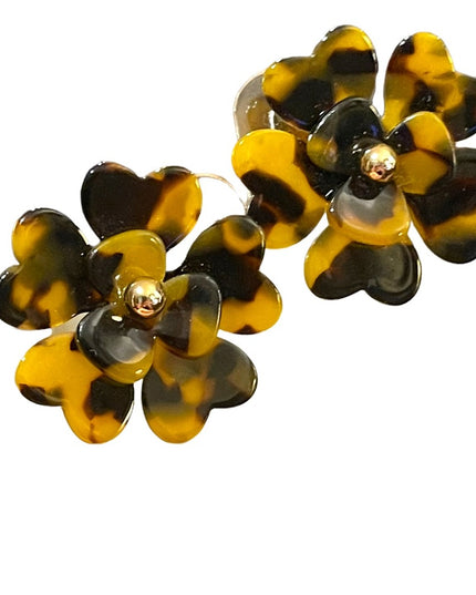 1990s Tortoiseshell fun large flower stud earrings