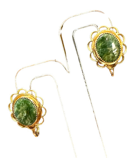 Vintage Amco 14k Gold filled Jade screw back ornate wire work earrings