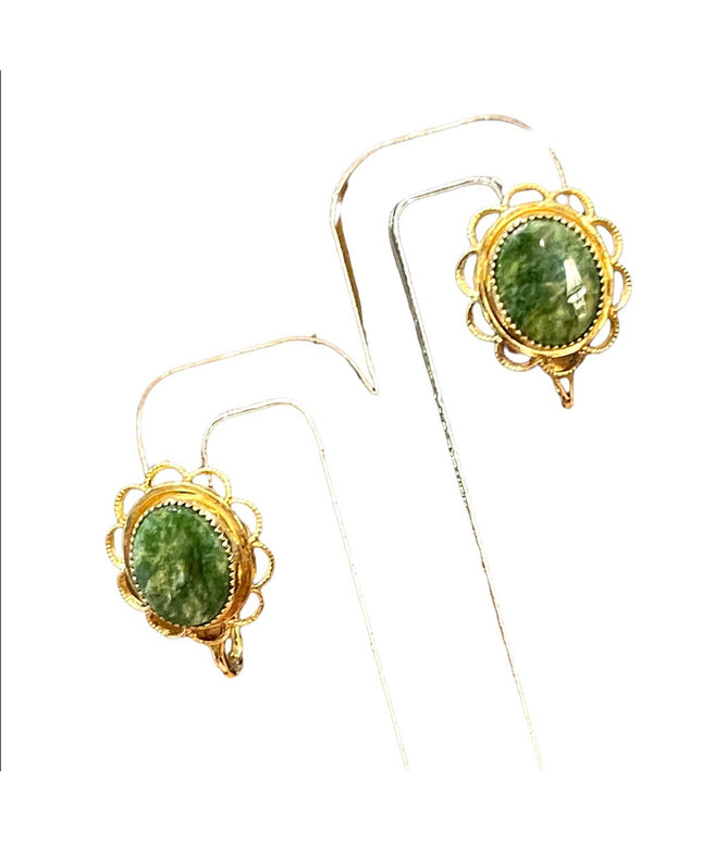 Vintage Amco 14k Gold filled Jade screw back ornate wire work earrings
