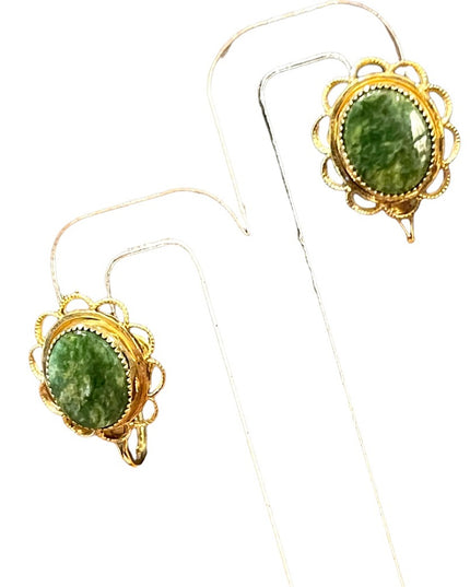 Vintage Amco 14k Gold filled Jade screw back ornate wire work earrings