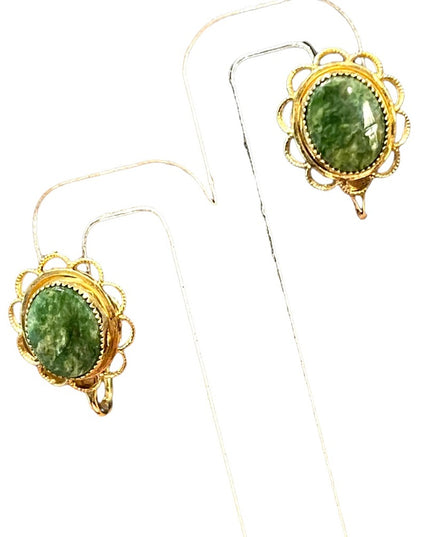 Vintage Amco 14k Gold filled Jade screw back ornate wire work earrings