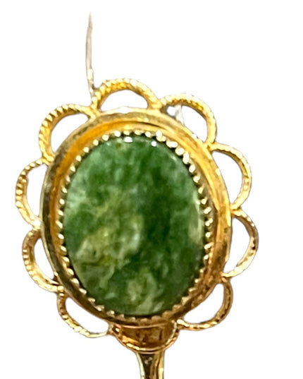 Vintage Amco 14k Gold filled Jade screw back ornate wire work earrings