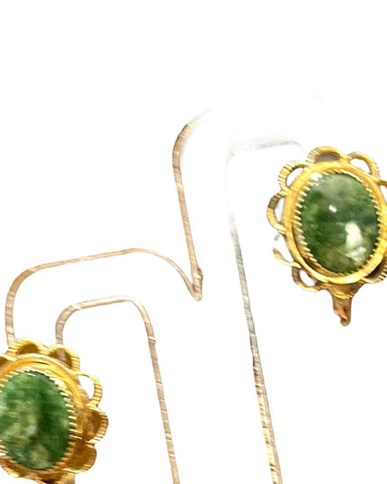 Vintage Amco 14k Gold filled Jade screw back ornate wire work earrings