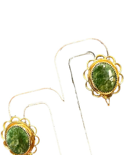 Vintage Amco 14k Gold filled Jade screw back ornate wire work earrings