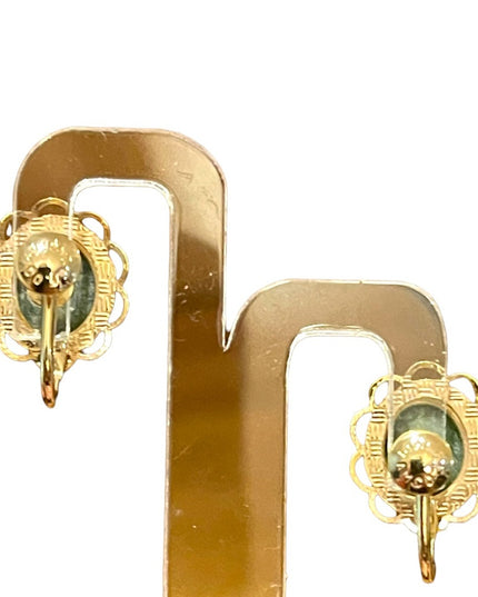 Vintage Amco 14k Gold filled Jade screw back ornate wire work earrings