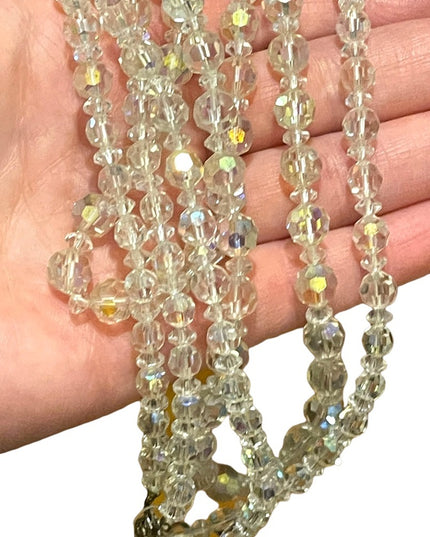 Vintage clear AB CZECH crystal double strand long fancy glass bead necklace 1960