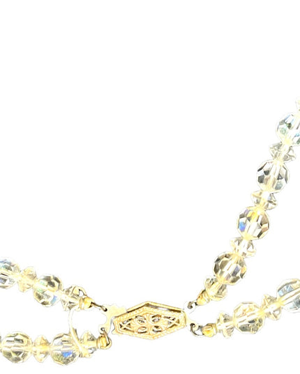Vintage clear AB CZECH crystal double strand long fancy glass bead necklace 1960