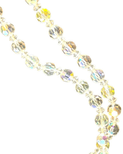 Vintage clear AB CZECH crystal double strand long fancy glass bead necklace 1960
