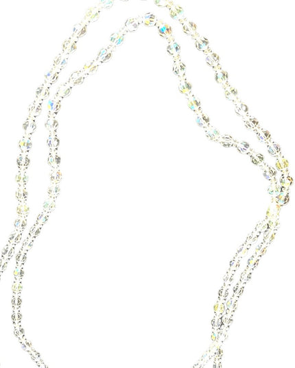 Vintage clear AB CZECH crystal double strand long fancy glass bead necklace 1960