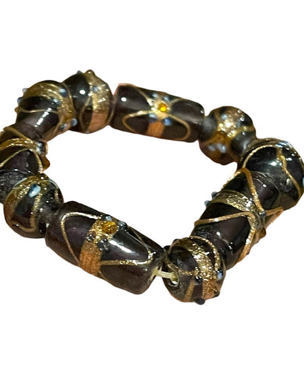Vintage stretchy purple glass bead wedding cake Venetian murano bracelet Italy