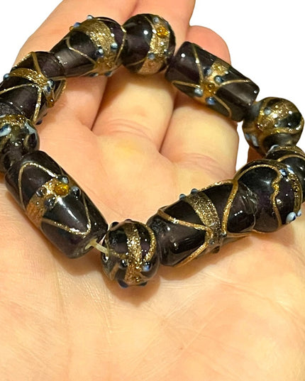 Vintage stretchy purple glass bead wedding cake Venetian murano bracelet Italy