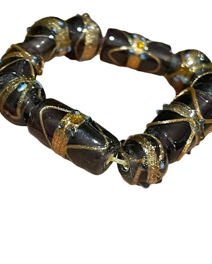 Vintage stretchy purple glass bead wedding cake Venetian murano bracelet Italy