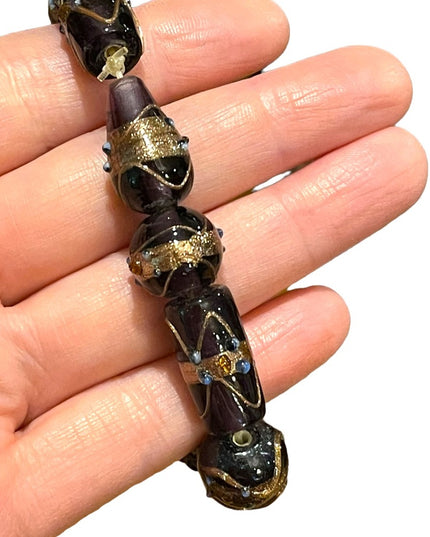 Vintage stretchy purple glass bead wedding cake Venetian murano bracelet Italy