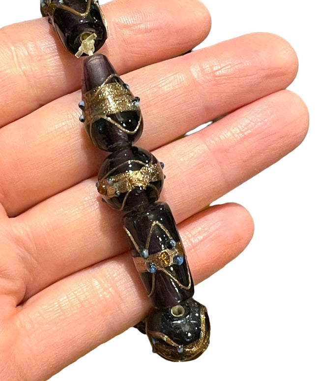 Vintage stretchy purple glass bead wedding cake Venetian murano bracelet Italy