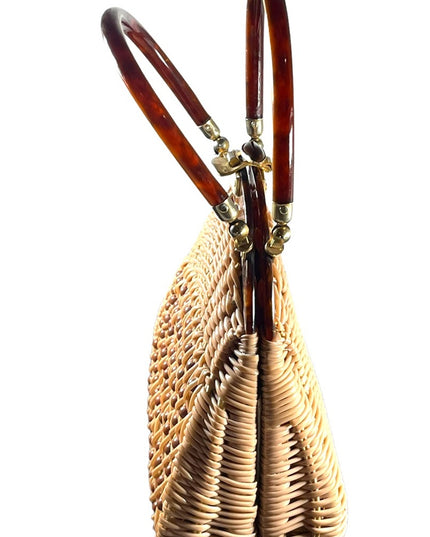 #37 VTG  Wicker Lucite handle fancy woven basket bead purse