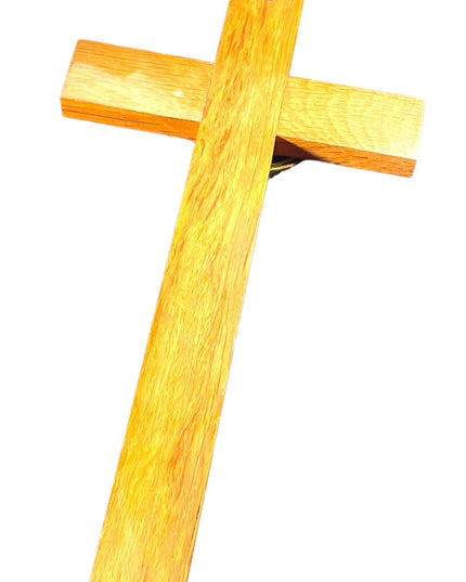 Vintage 1950s Solid oak wood Heavy solid metal Jesus Catholic Crucifix cross
