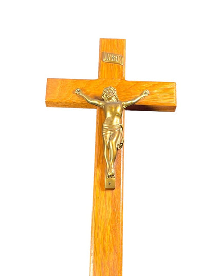 Vintage 1950s Solid oak wood Heavy solid metal Jesus Catholic Crucifix cross
